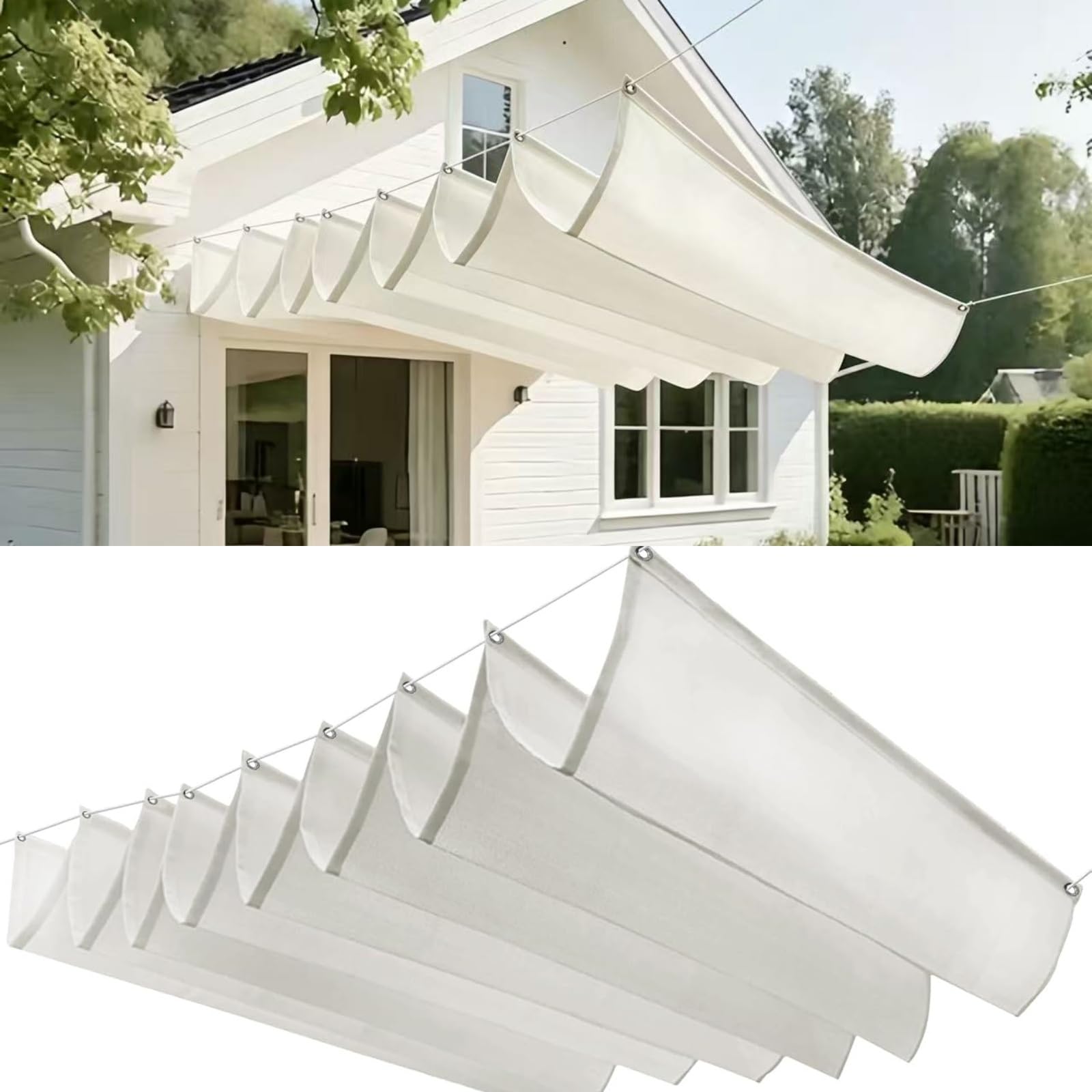 Markiza Przeciwsłoneczna 90x220cm Blokujący 98% UV Wodoodporna Pergola Zewnętrzna Z Oczkami I Sznurkiem Do Ogrodu Zewnętrznego, Patio, Trawnika, Biały