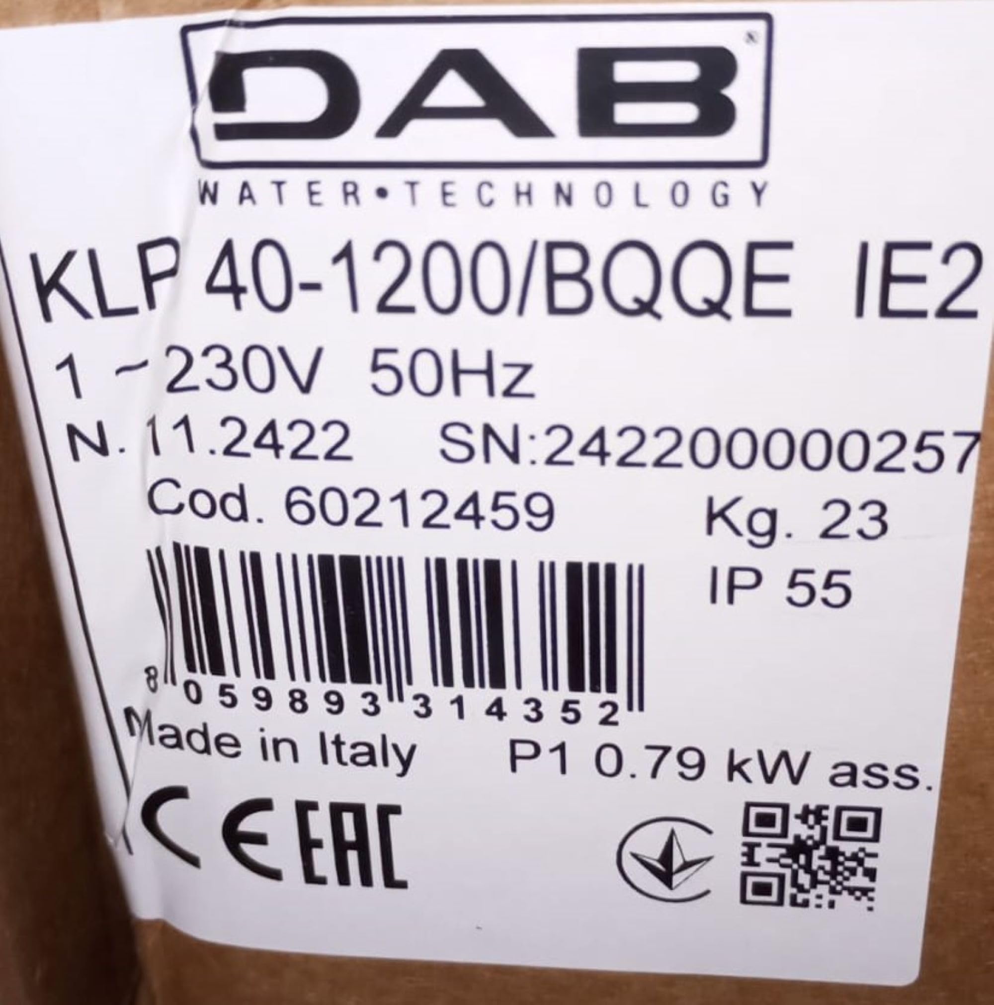 DAB KLP 40-1200 M HP 1 Bomba monofásica de circulación para agua en línea uso civil e industrial