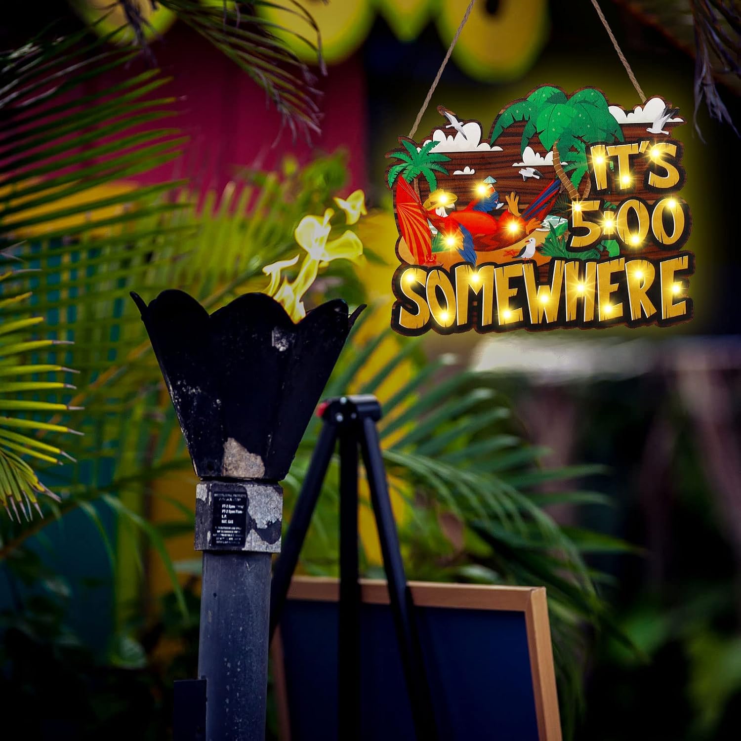 Qunclay It's 5:00 Somewhere LED Sign Parrot Pub Lights Tropical Palm, Beach image 3