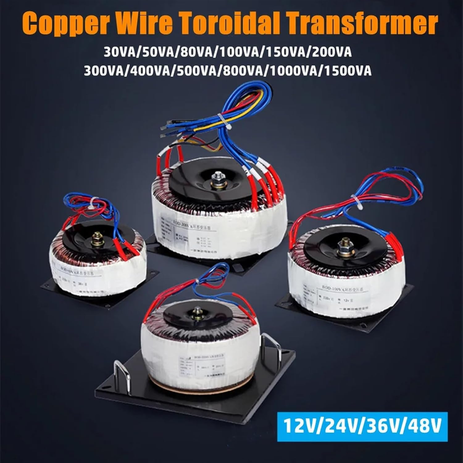 Copper Wire Ring Transformer 12V 24V 36V 48V Output Single Phase Toroidal Transformer for LED Audio Amplifier Power Supply (Color : 500VA, Size : 220V)