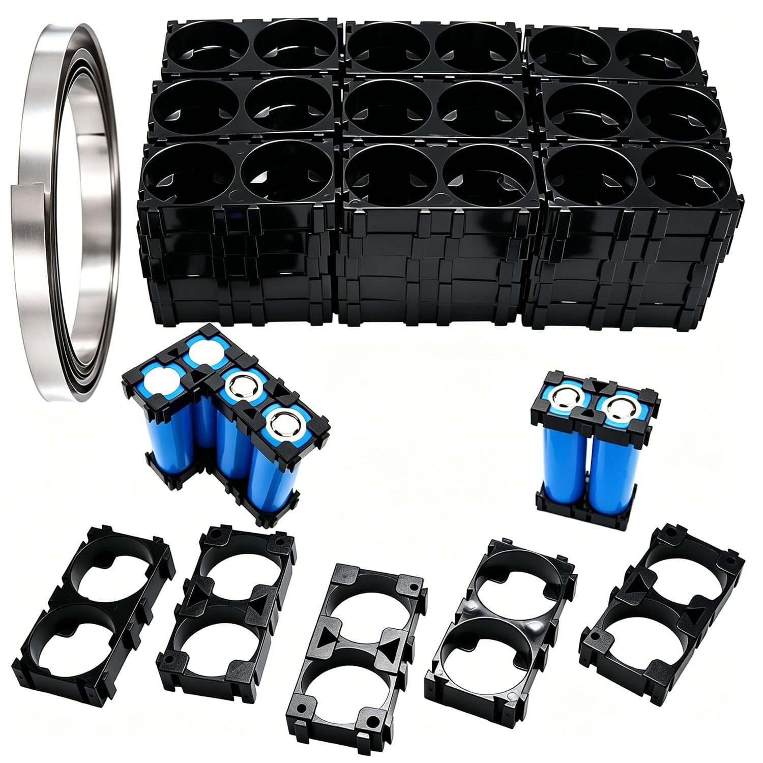 50pcs soporte de la batería 18650, 2 celdas soporte de batería de litio de 18650, Soporte de Batería Cilíndrica de Soporte soporte de paquete de batería para batería DIY+10m Tira Níquel