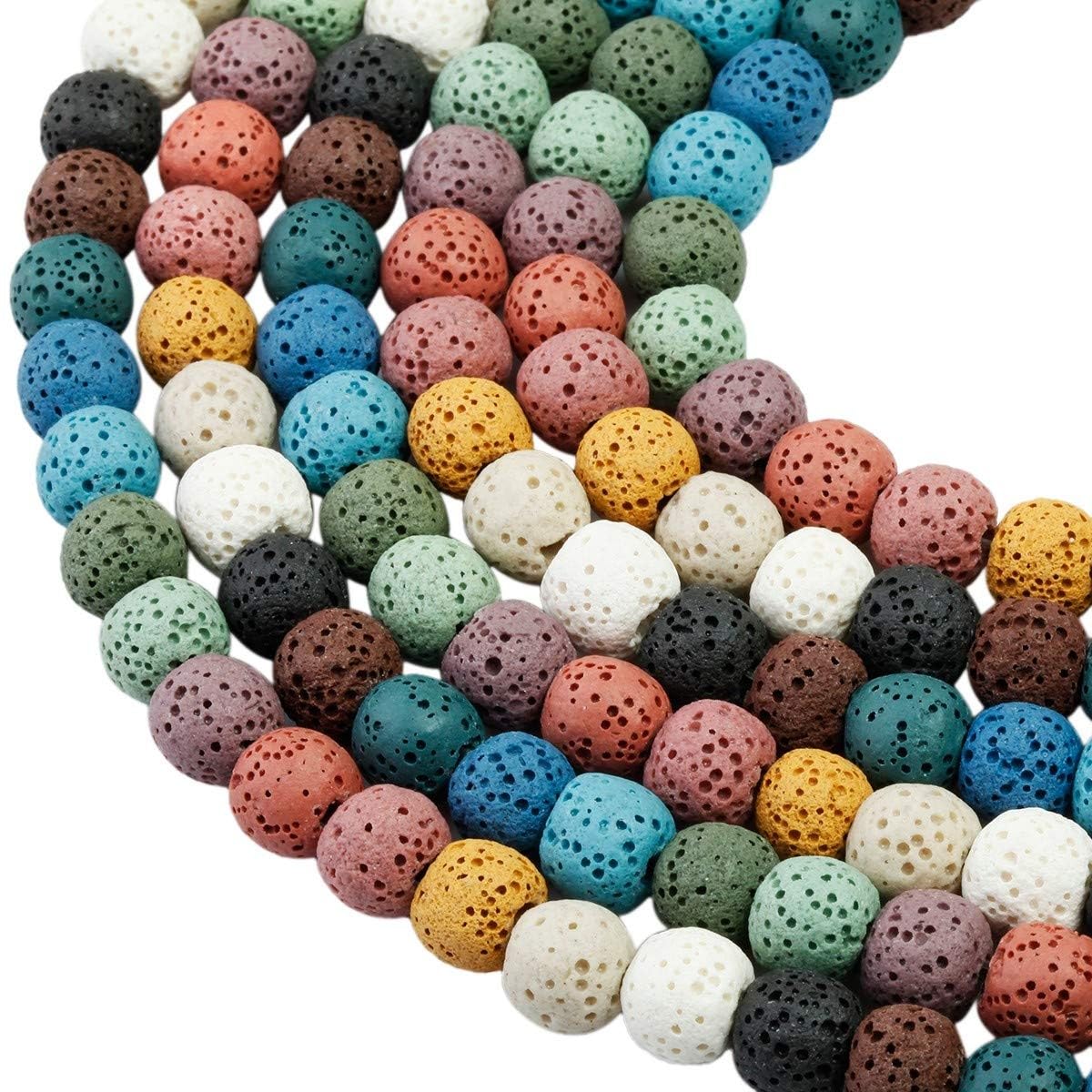 mookaitedecor 2 Strands 8mm Colourful Lava Rock Beads for Jewellery Making DIY Necklace Bracelet, Essential Oil Diffuser Stone Round Loose Beads Small Hole Decorative Beads for Home