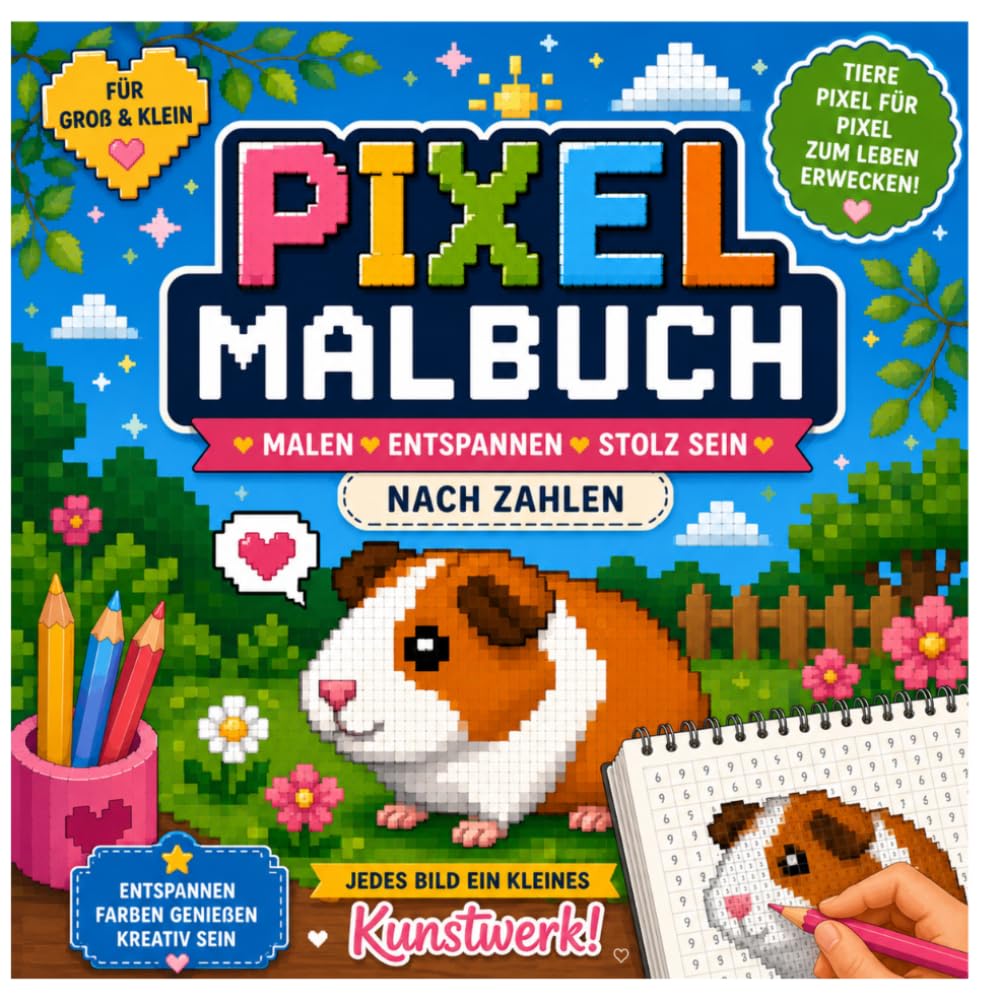 Pixel Malbuch für Kinder – Malen nach Zahlen mit süßen Tieren: Malen nach Zahlen für Kinder – Tiere, Spaß & Kreativität