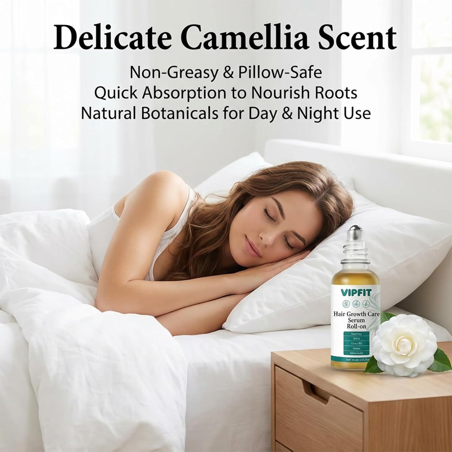 Hair Growth Care Serum Roll-On with Rosemary, Niacinamide, Ginger, batana & Castor Oil, Nourishes Scalp for Thicker-Looking, Vibrant Hair, Light Camellia Scent, 30ml/1.01 fl.oz - Image 3