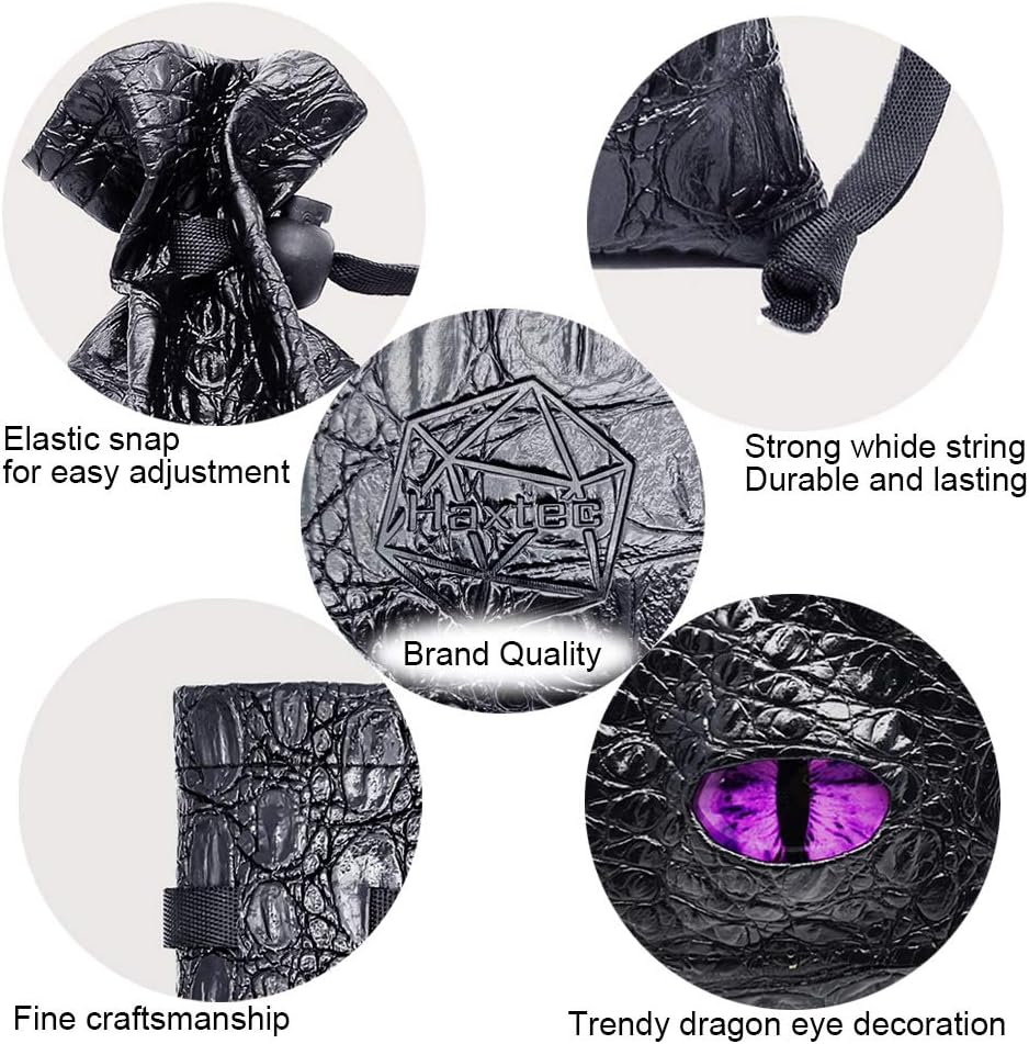Haxtec Dragon Dice Bag Small Drawstring Leather DND Dice Pouch Storage Bag Compatible with Dungeons and Dragons Dice D&D Gift, Coins and Accessories (Purple Eye) Patent Number D893867 - Image 6