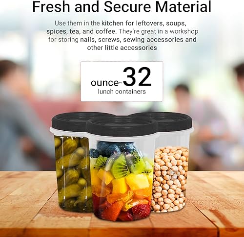 Miniatura 9 de Negro  12 unidades Recipientes herméticos con tapas, tapa con bloqueo giratorio, almacenamiento transparente de alimentos para preparación de