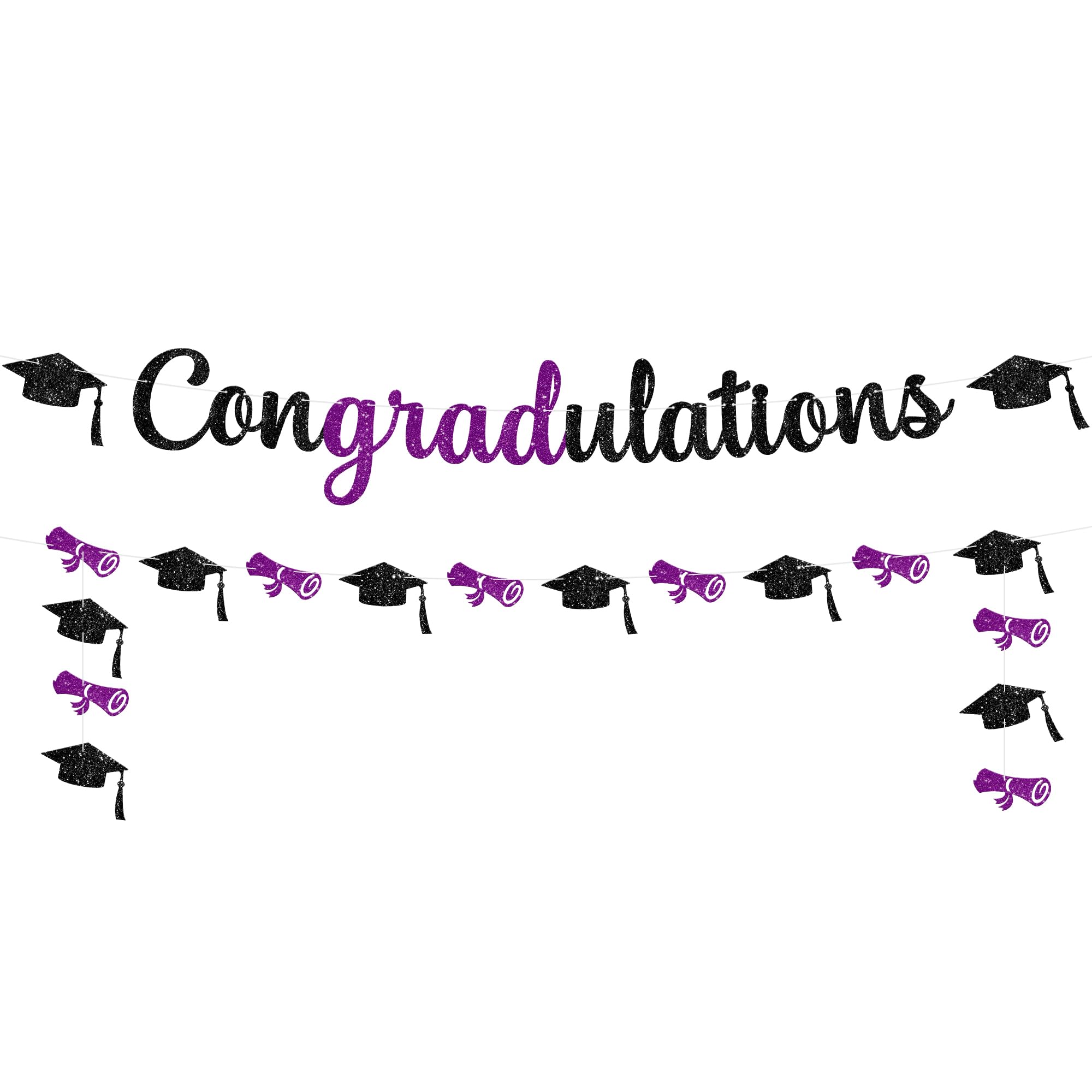 KatchOn Glitter Purple Congratulations Banner 10 Feet
