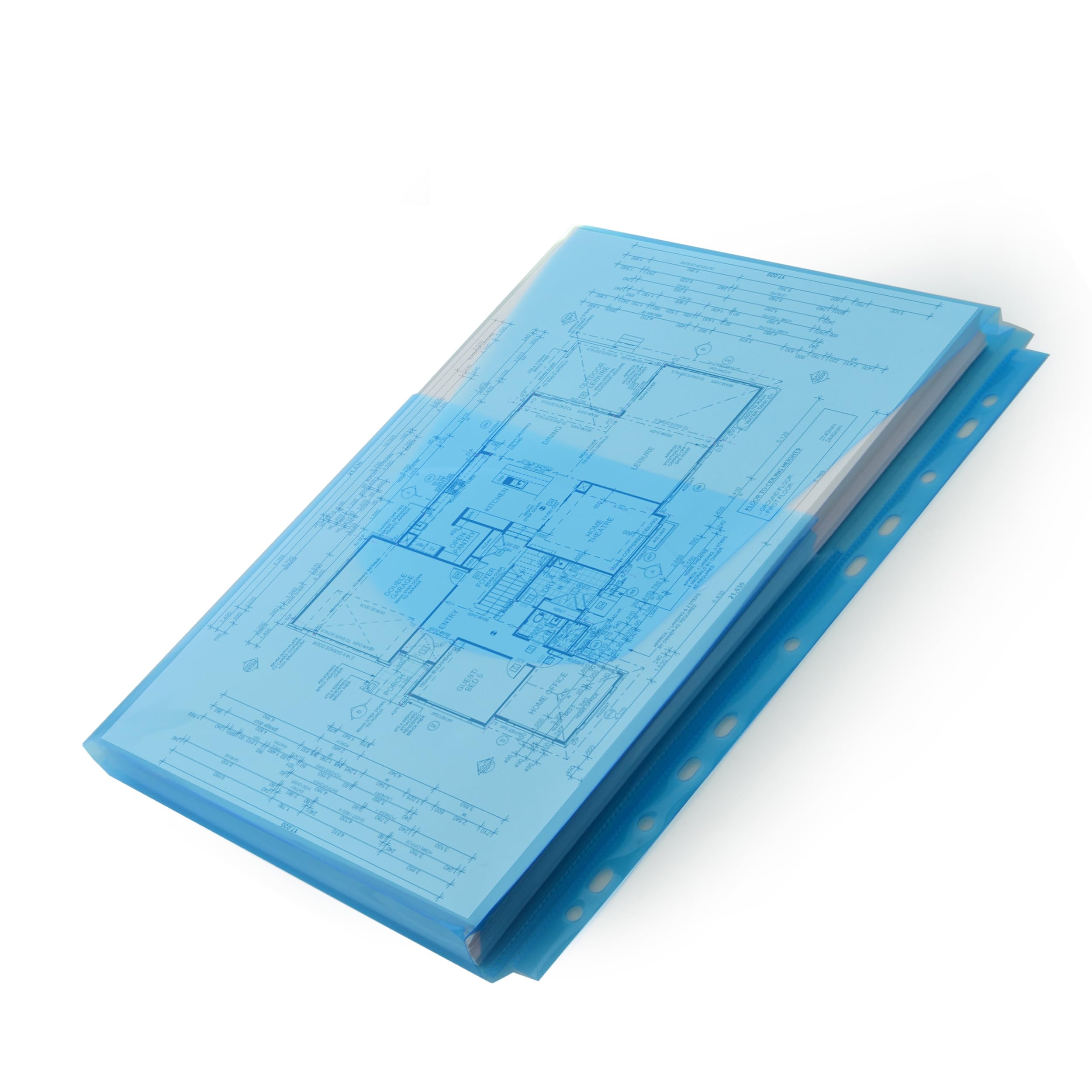 Pack 10 Dossier Bolsa para con fuelle de 2 cm de Gran capacidad y multitaladro para Archivar en anillas –Polipropileno 100% Reciclable de gran resistencia y Calidad by Office Box (Azul)
