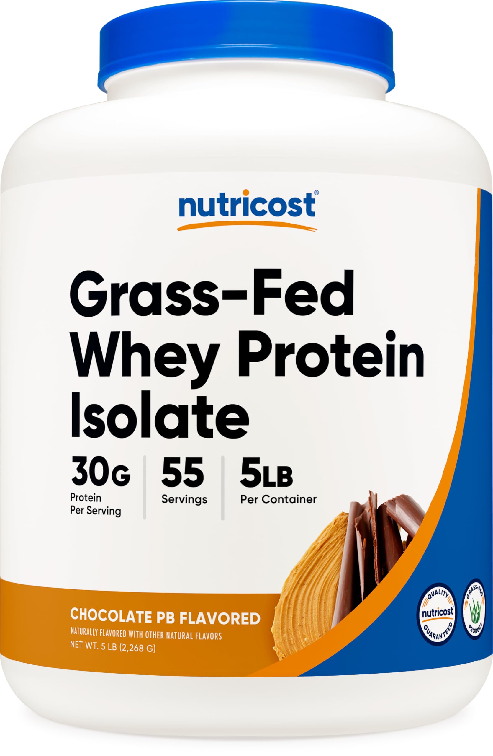 NutricostGrass-Fed Whey Protein Isolate (Chocolate Peanut Butter, 5LBS) - Non-GMO, Gluten Free