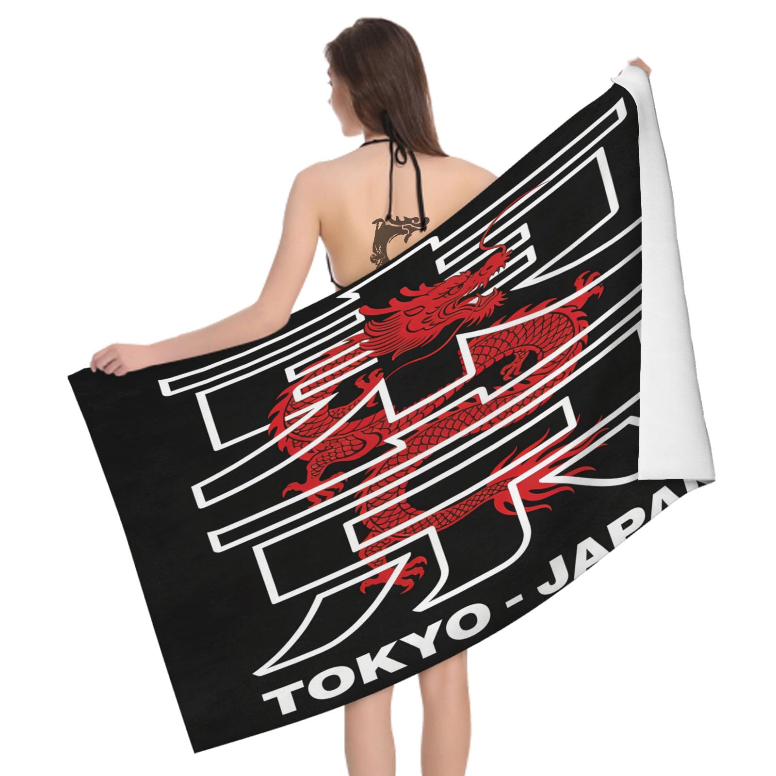 Leichong 3D Tokyo Beach Towel Large Microfiber Soft Quick Dry for Adults, Street Style Bath Towel Lightweight Soft Absorbent for Travel Swimming Pool Sports, 80 x 160 cm