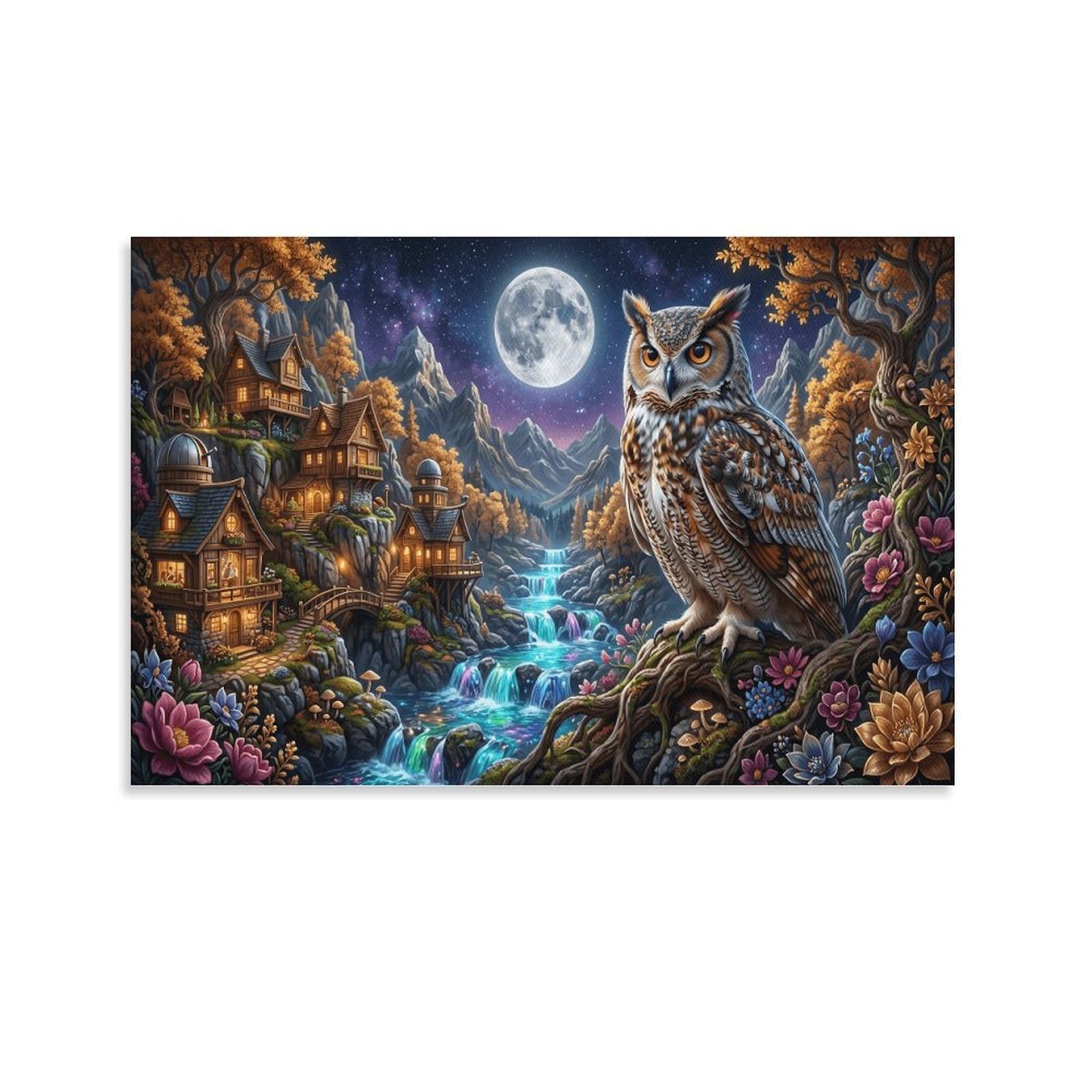 XPASHIQWC Owl Poster Artwork Moonlit Valley Canvas Prints Picture Modern Wall Art Picture Wall Hanging for Living Room Bedroom Home Decorations 20x30inch(50x75cm)