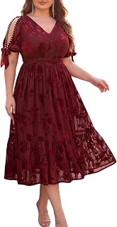 Women's Plus Size Wedding Guest Dresses Elegant Pearl Cuffs Formal Dress Flocking Bridesmaid Prom Party Evening Gown