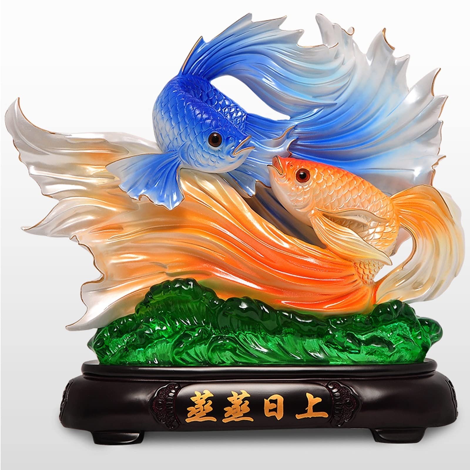 Posąg Buddy do wnętrz Feng Shui Ozdoby Fortune Goldfish Lucky Standue Mały Standue Biuro Salon Dekoracja Biznes Otwarta Złota Statua Medytująca Statua Buddy Rzeźba (B)