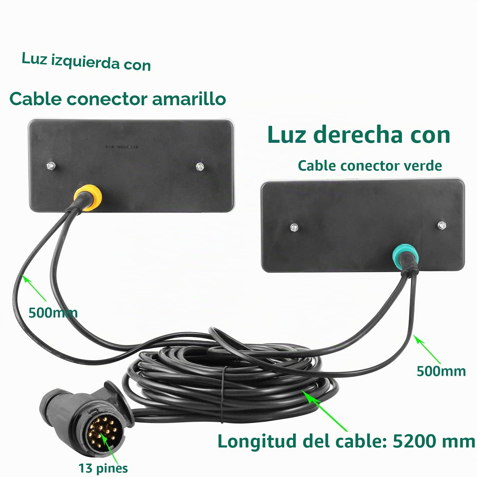 Kit Pilotos Traseros Remolque 12v,Precableada Conector 13pines Cable 5,2 m con Conexión de Bayoneta de 2x5pines,Impermeable Homologado E4 7Funciones Luces Traseras de Remolque