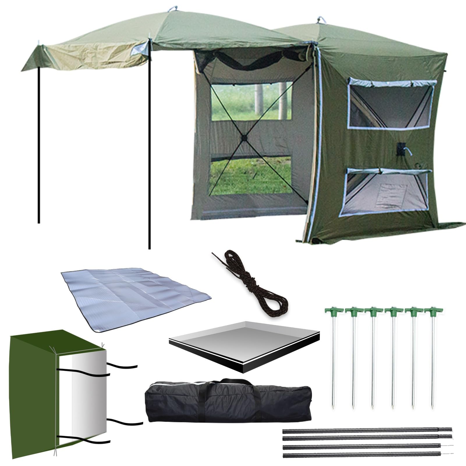 Auto-Heckzelt, Camping Vorzelt, Markise Ist Abnehmbar, Camping Bus Auto Heckzelt, für Auto, CUV, Bus, Minivan, Heckzelt für 4 Personen, Freistehend Eingenähter Zelt(Verde,Large)