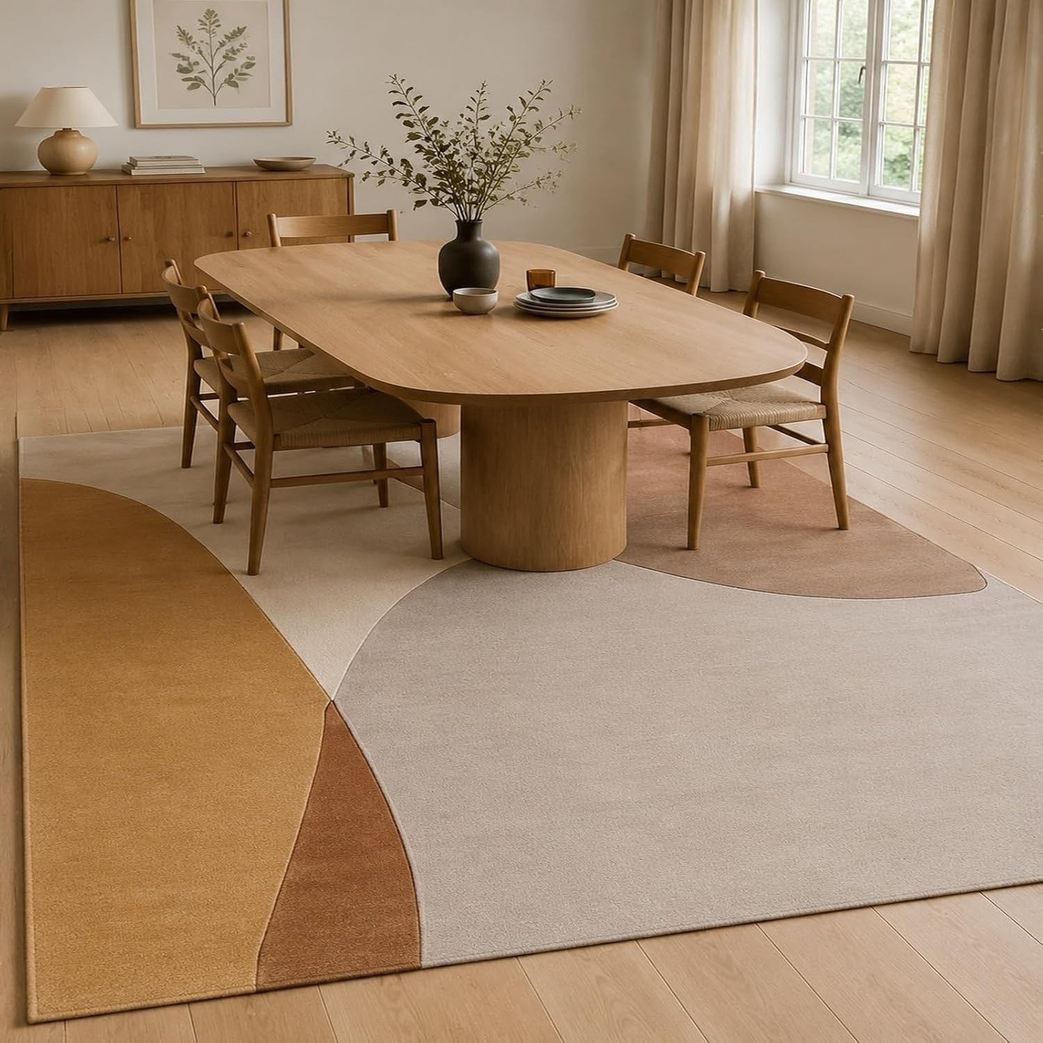 Tapis Tres Grand Salon Moderne Abstrait, Beige, 150x220 cm (Rectangulaire)