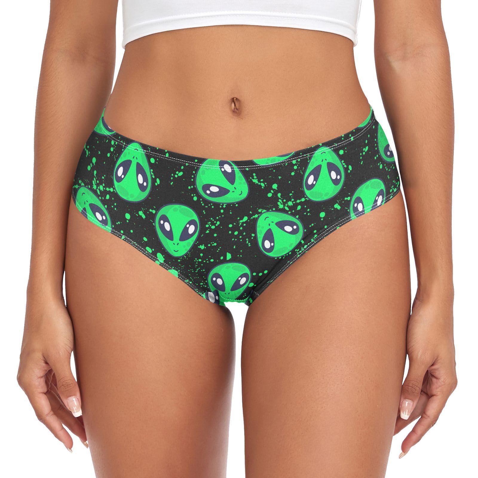JHKKU Women's Underwear Classic Briefs Soft Breathable Bikini Hipster Panties, Alien Print, M
