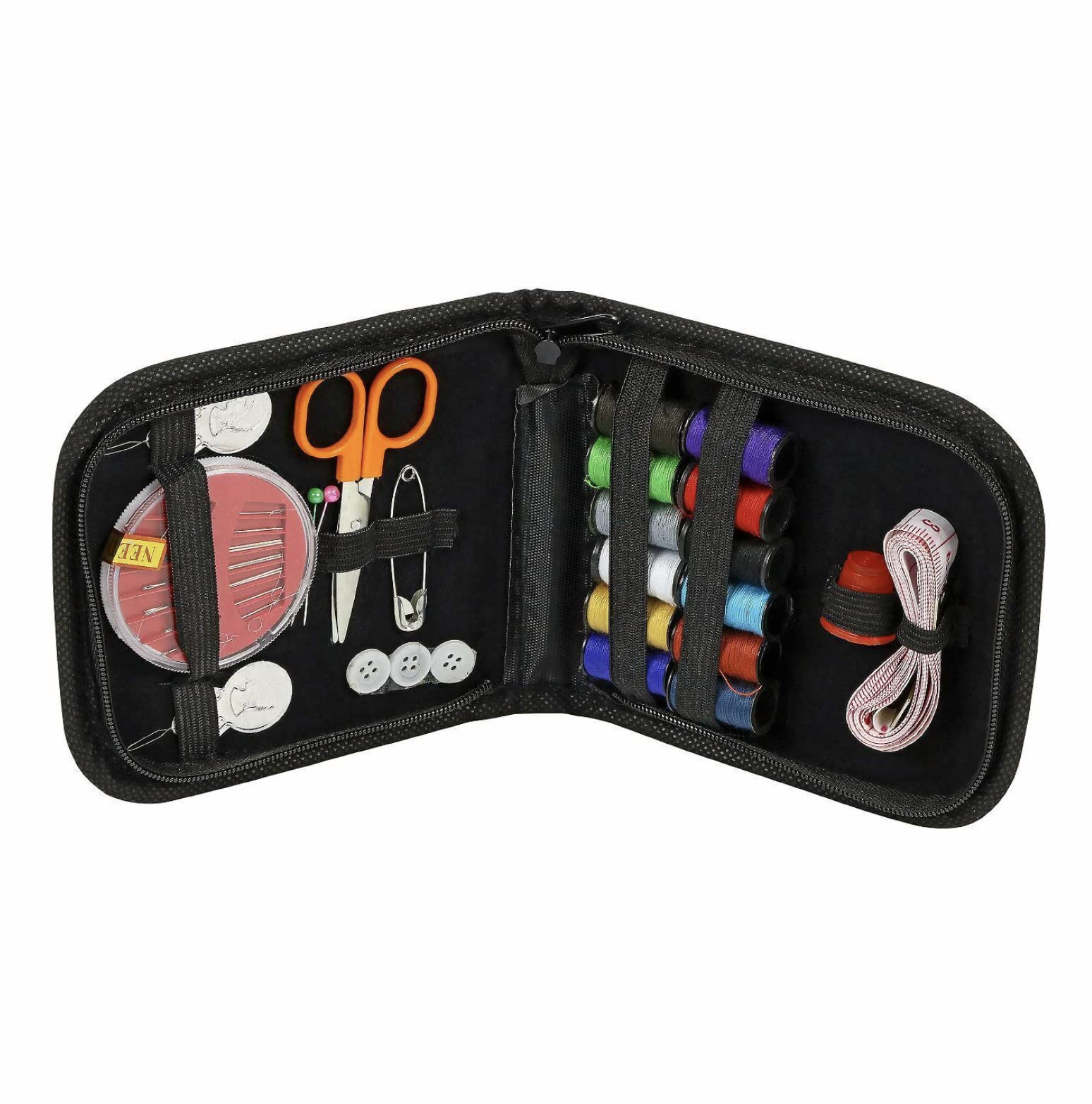 Prima Travel Sewing Kit - Case, Assorted Colours Cotton Reels, Tape Measure, Thimble, Scissors, Needles, Needle Holder, Threader, Large Safety Pin, Buttons