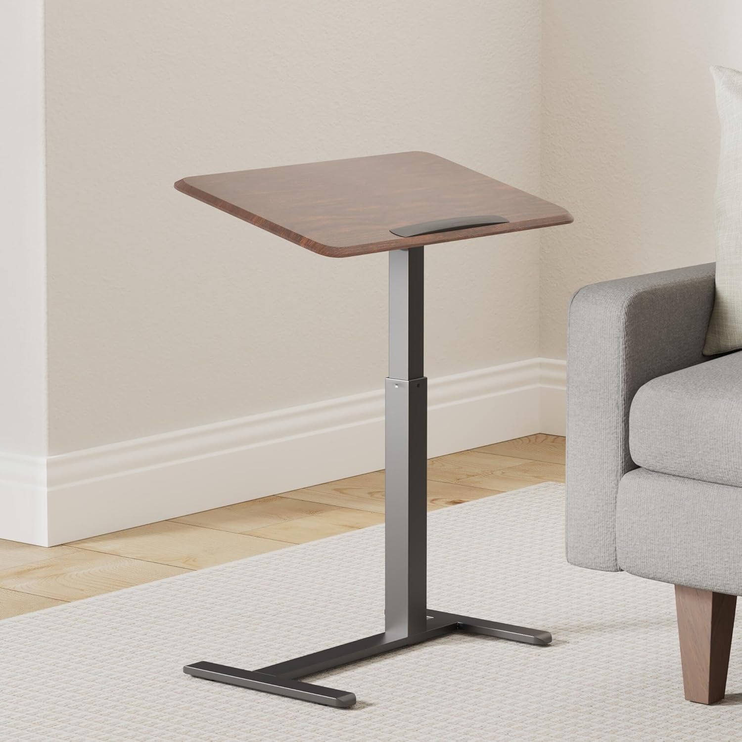 Adjustable Walnut Overbed Table with Tilting Top and Steel Base