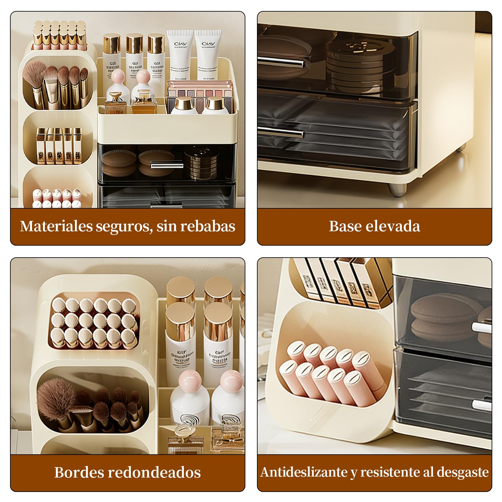 Organizador de Maquillaje para Tocador, Organizador Perfumes y Cremas con Cajones, Gran Capacidad, para Pintalabios Cuidado, Blanco Lechoso