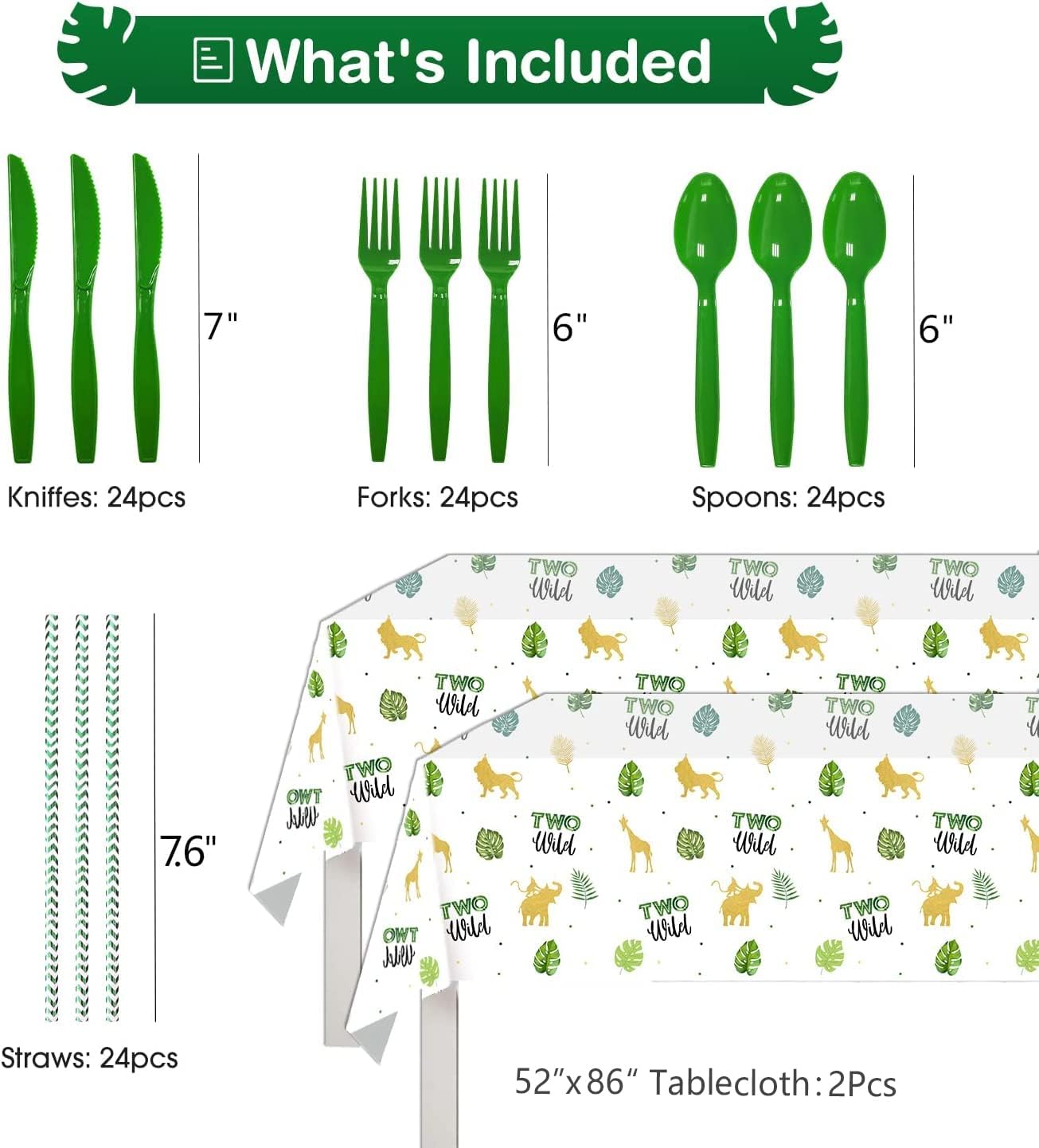 Two Wild Birthday Decorations Tableware - Safari Decorations Include Plates, Cups, Napkins, Cutlery, Tablecloth, Straws, Animal Jungle Theme Party Supplies for Boy Girl 2nd Birthday