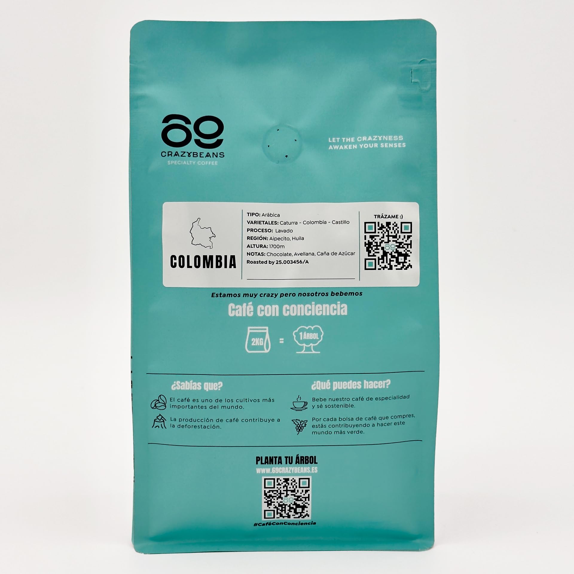 Cafe de Especialidad Colombia 100% Arábica 84 puntos SCA Tueste Natural Artesanal Neiva Huila 500g 69 CrazyBeans
