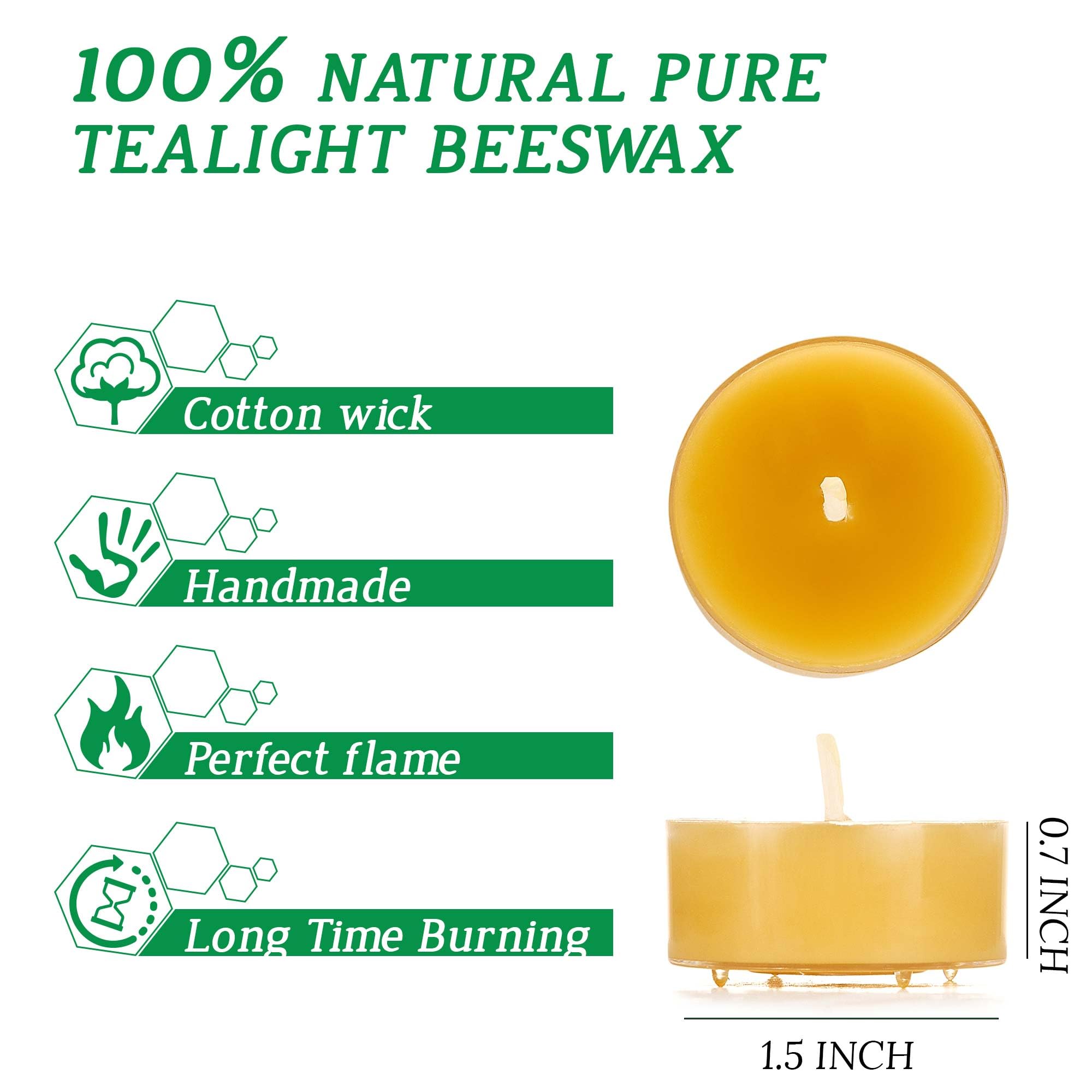 Velas de cera de abeja, hechas a mano, paquete de 24 velas de cera de abeja natural sin perfume, 4 horas de tiempo de combustión, para decoración del hogar, ambiente de fiesta