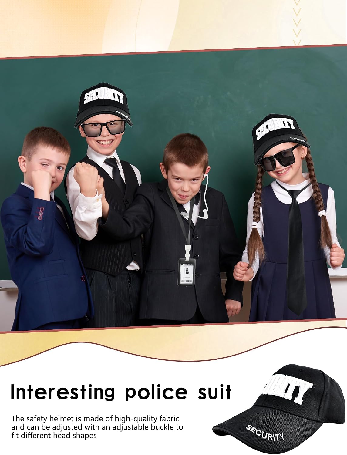 20 Pcs Agent Costume Set Secret Security Service Outfit Kit Sunglasses Earpiece Black Hat for Halloween Spy Police FBI Toys