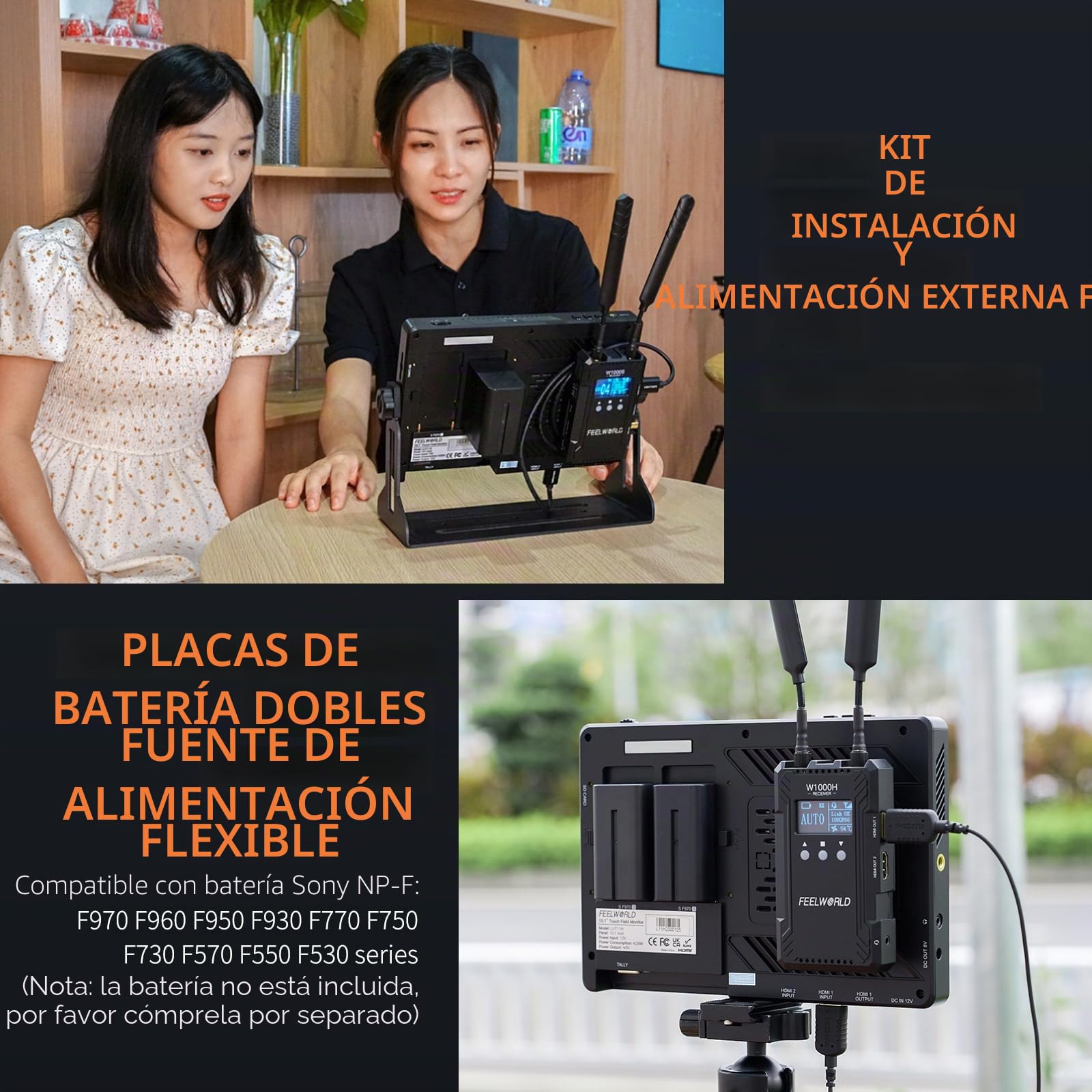 FEELWORLD LUT11H - Monitor DSLR de campo ultrabrillante de 10.1 pulgadas de 2000 nits, con pantalla táctil, forma de onda, LUT F970, kit de instalación y alimentación, salida de entrada HDMI