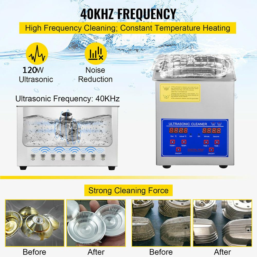 Pulitore Ad Ultrasuoni Professionale,1.3l/2l/3l/4l/6l/10l/14l/15l/22l/30l Macchina per La Pulizia Ad Ultrasuoni in Acciaio Inossidabile Con Timer Digitale E Riscaldatore,Per Occhiali/Gioielli,4L