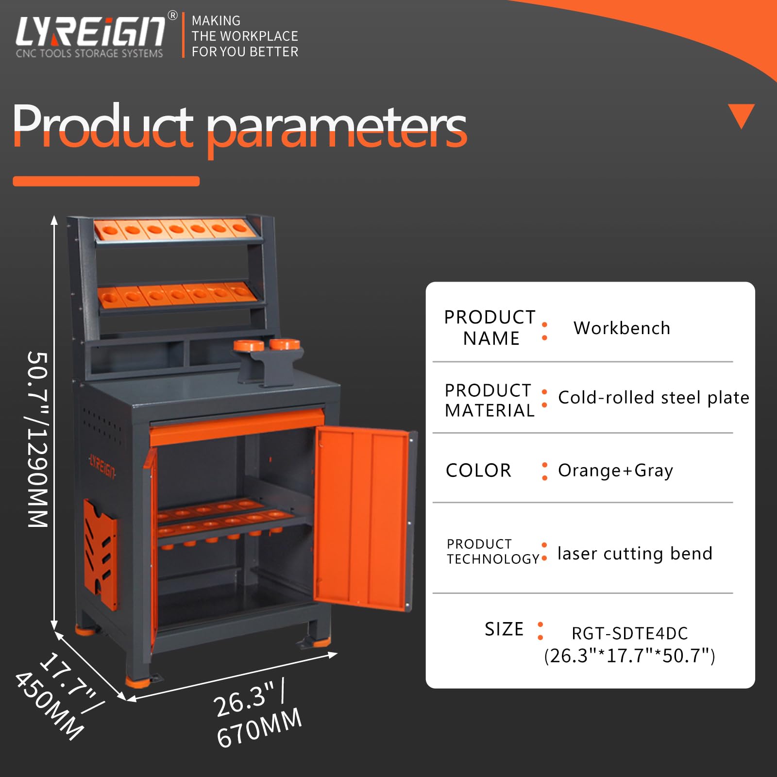 LYREIGN Large Capacity CNC Tools Holder Workbench with Door, CNC Tool Storage Rack Organizers for Warehouses Machining Centers, Steel Multifunctional Mechanic Tool Rack
