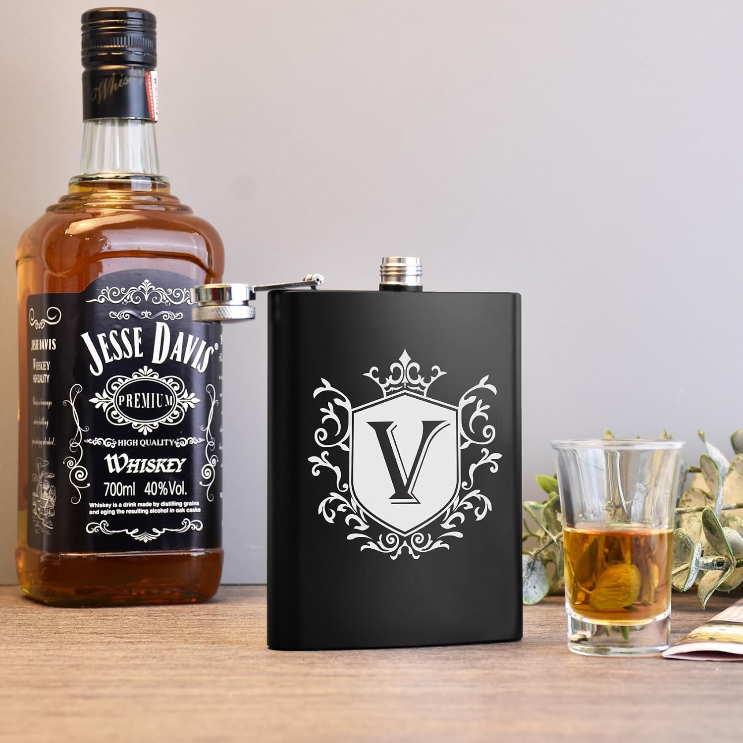 Flasks for Liquor Groomsmen Gifts Engraved Flask Initial V 8 oz