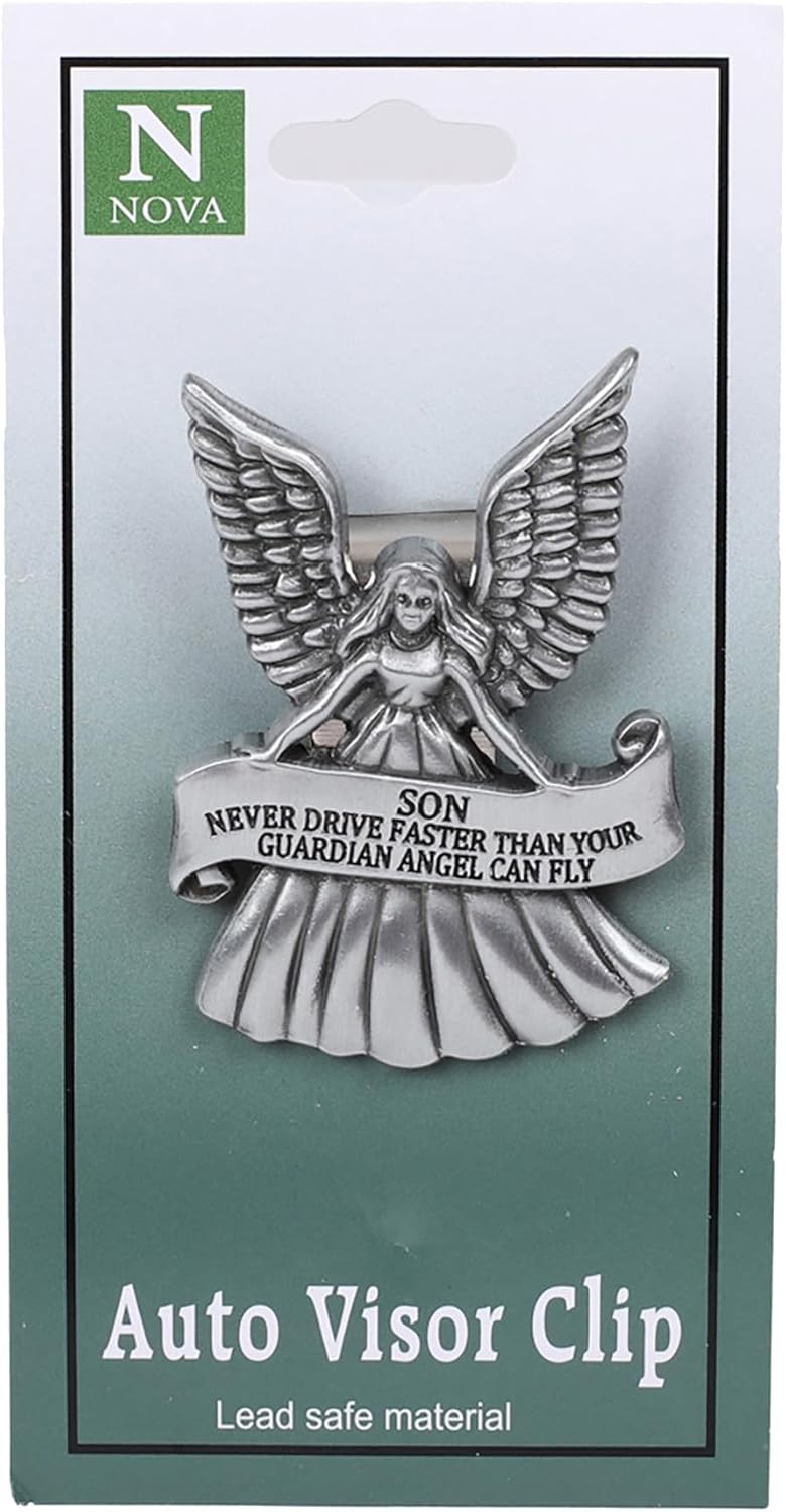 Sun Visor Clip Angel Never Drive Faster Son, Package of 4 - Car Accessories, Bless Driving Safety Religious Gift for Parent, Family, Friend, Teens, New and Old Drivers (4 PCS)