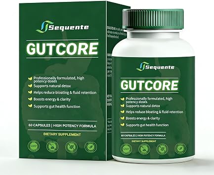 Sequente GutCore Max Strength Gut Drainage Capsules | Fast Bloat Relief & Gentle Detox for Clear Skin | Vegan, All-Natural,Non-GMO 60 Caps