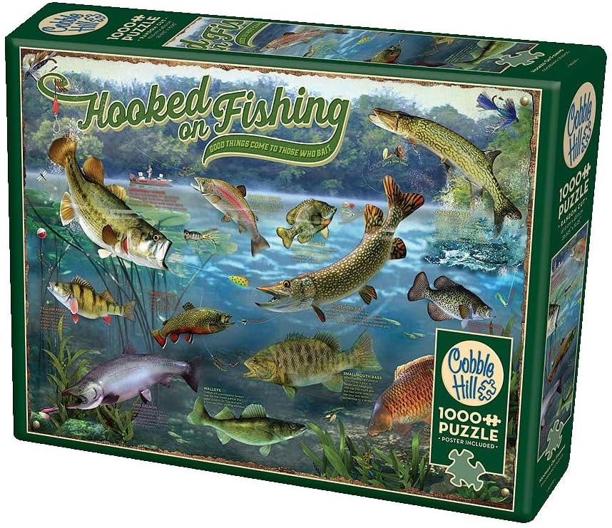 Cobble Hill 1000 Piece Puzzle - Hooked On Fishing - Sample Poster Included