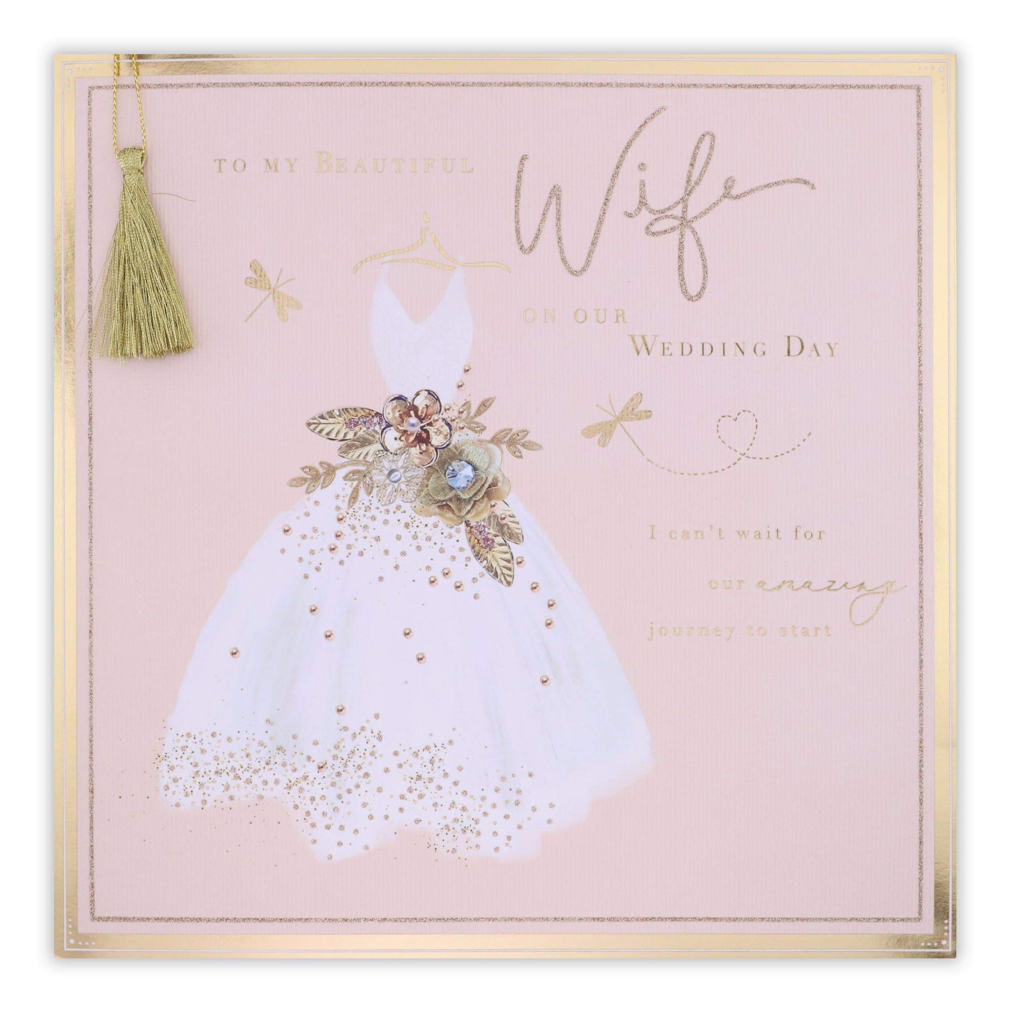 Clintons: To My Wife on our Wedding Day, Wedding Dress With Charms Beautiful Wife Wedding Day Card 229x229mm Multi-Colour, 1163423