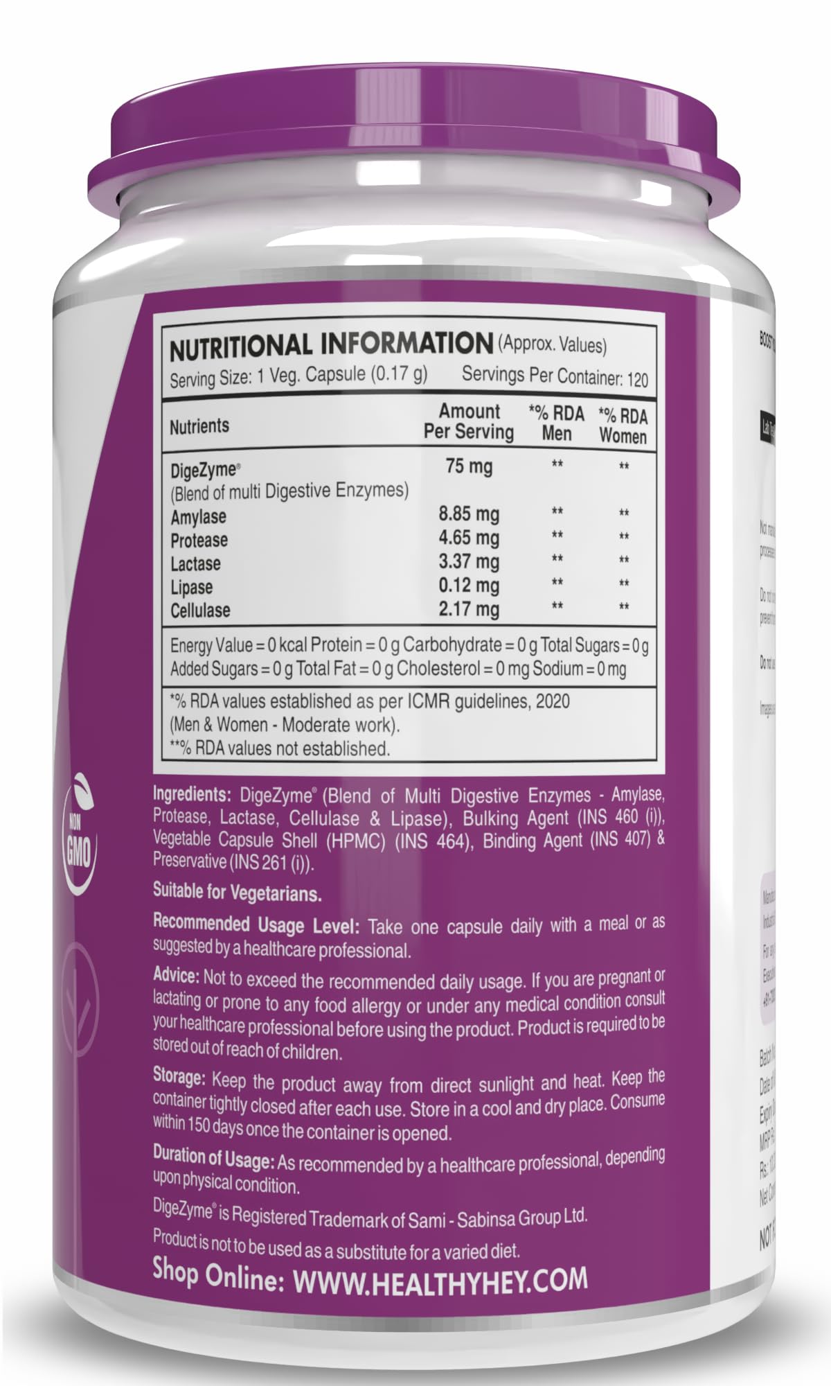 HealthyHey Nutrition Digestive Enzymes Capsules - Amylase, Lipase, Protease, Multi-Enzyme Complex Tablet - 120 Vegetable Capsules 1