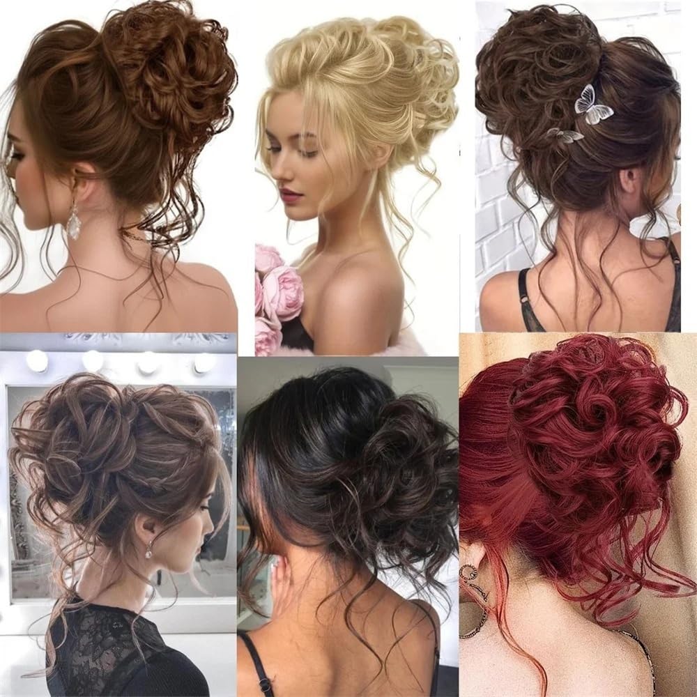 Chignon finto Chignon sintetico riccio e spettinato con elastico, coda di cavallo in fibra sintetica Donne(16P613)