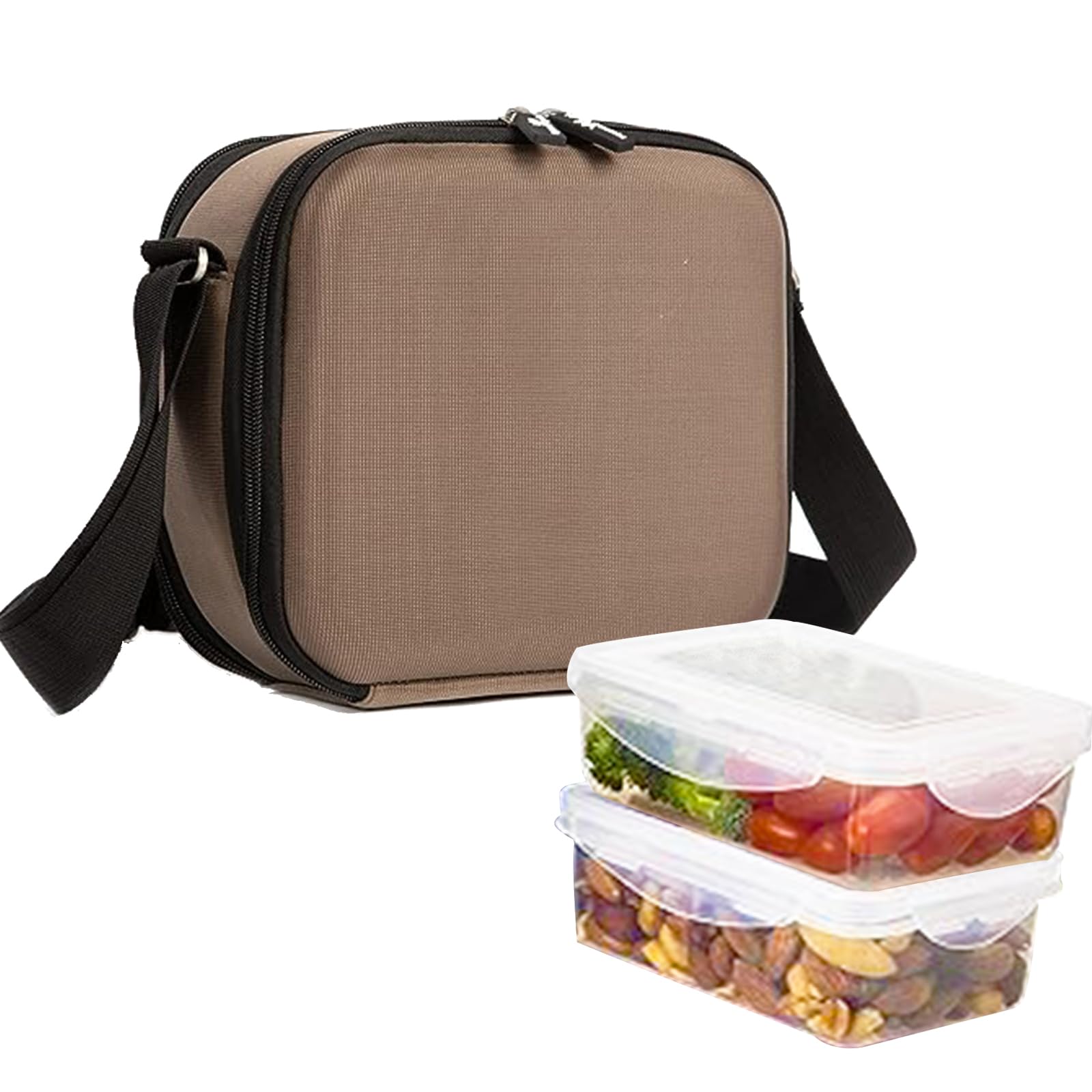 Photo 1 of ACEZIYAN Reusable Lunch Bag Large Capacity Lunch Bag Adult Insulated Cold Bag With 3 Lunch Boxes Suitable For Work Office Picnic Or Travel Brown