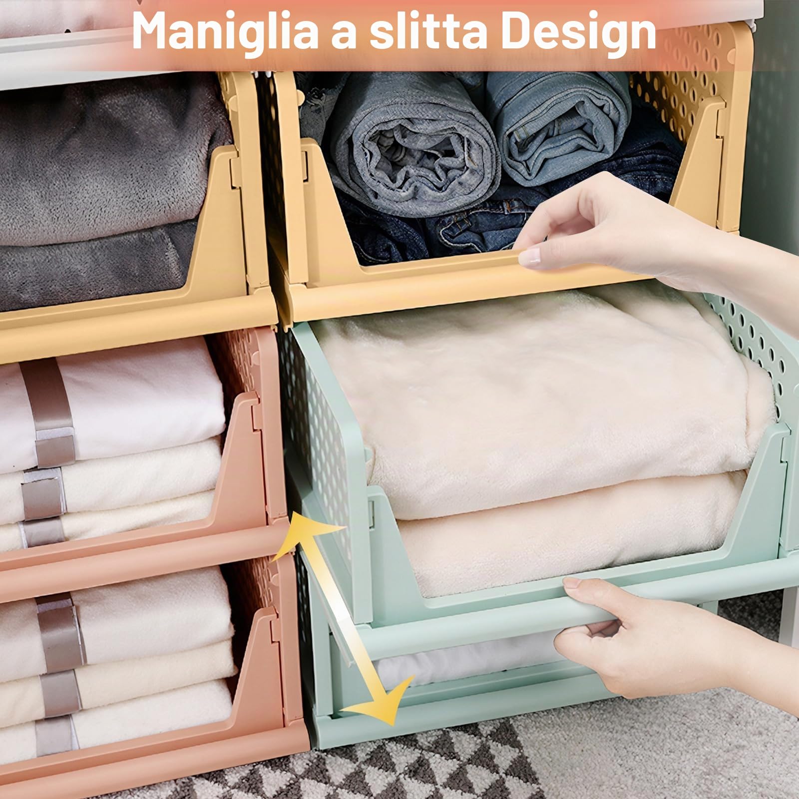 Diealles Shine Organizer Armadio Cassetti, 8PCS Impilabili Pieghevoli per Guardaroba, Plastica Cassettiera per Armadio per Casa, Camera Da Letto, Cucina(Colore)
