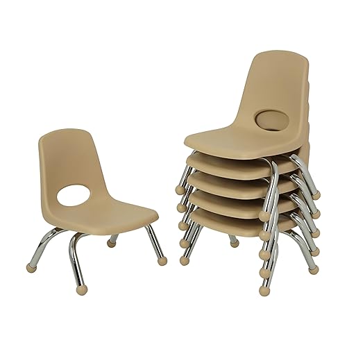 FDP - Silla escolar apilable de 8 pulgadas, asiento apilable para estudiantes con patas de acero cromado y deslizadores de bola para aprendizaje en