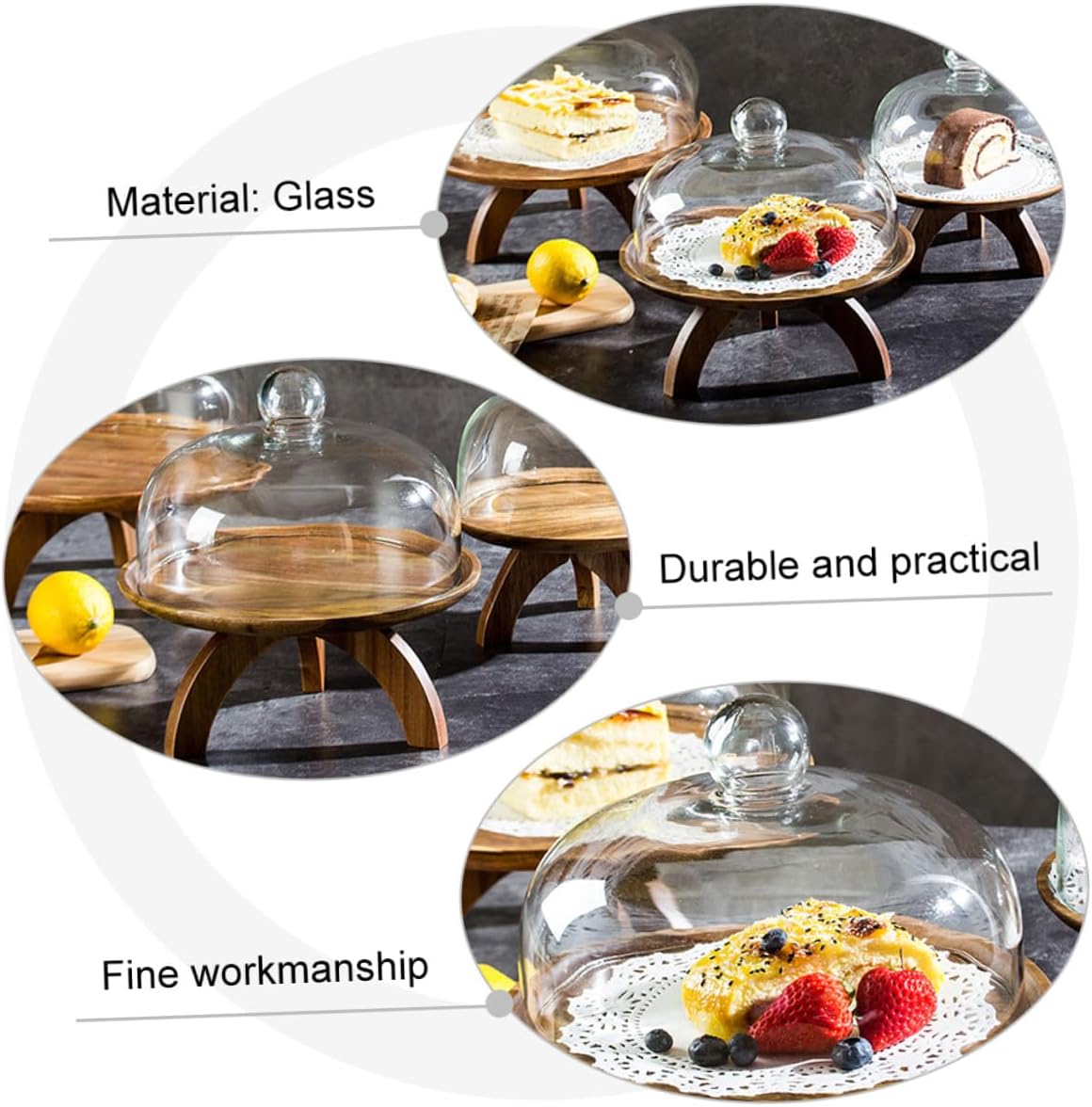 Glass Cake Dome Dust Cover Large Glass Cloche with Base for Fruit Plate and Dessert Display, Food Dust Protector for Kitchen and Dining