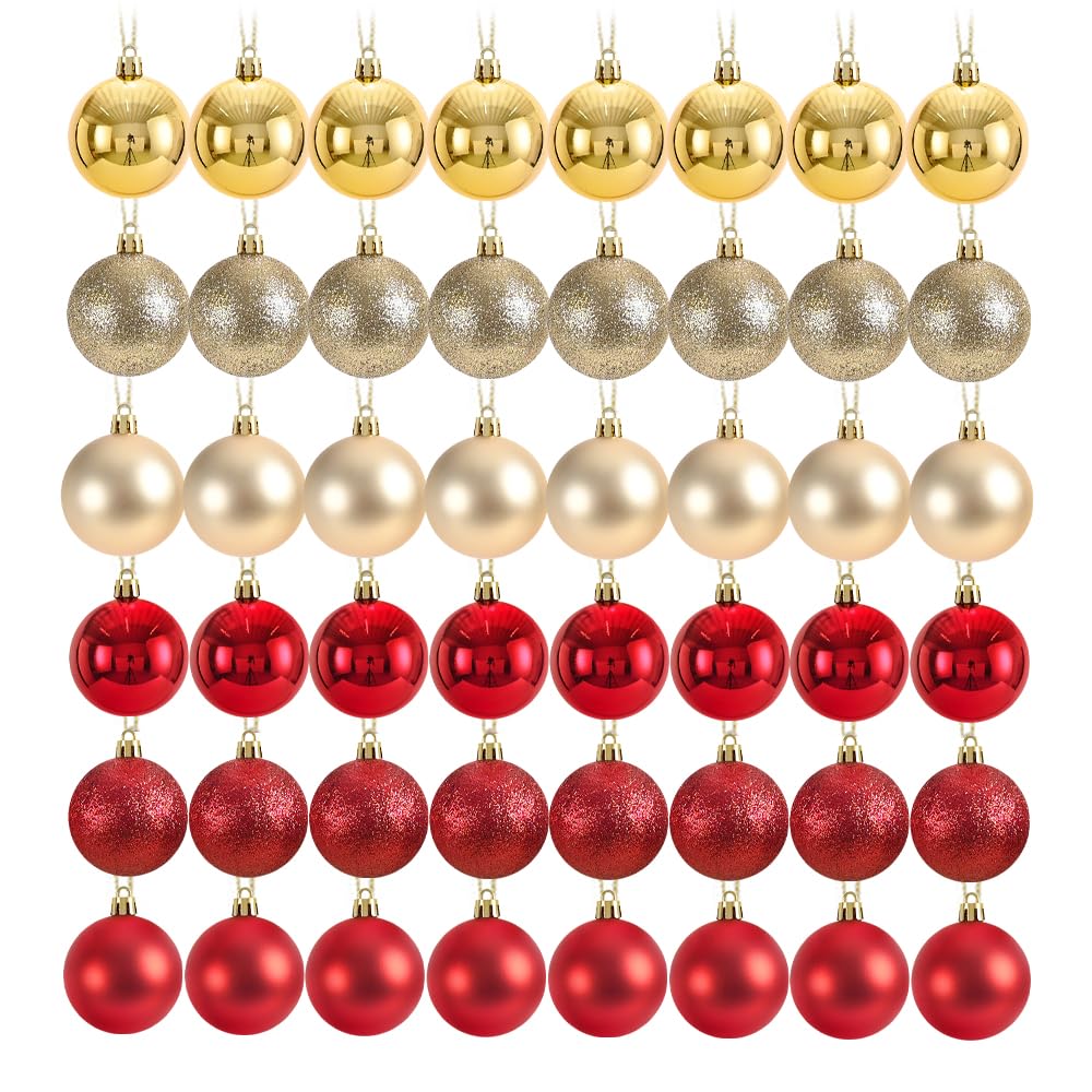 XPJBKC Bolas de Navidad Rojas, 48 Piezas Bolas Arbol de Navidad, Bolas Navidad Rojas y Oro, Bolas Arbol Navidad de Plástico Adornos Arbol Navidad para Interior y Exterior (Rojo, Dorado)