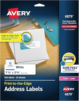 Avery Lazer Etiketler, Mat, Posta, 3-3/4 x 1-1/4, Paket ba na 300 6879, Beyaz
