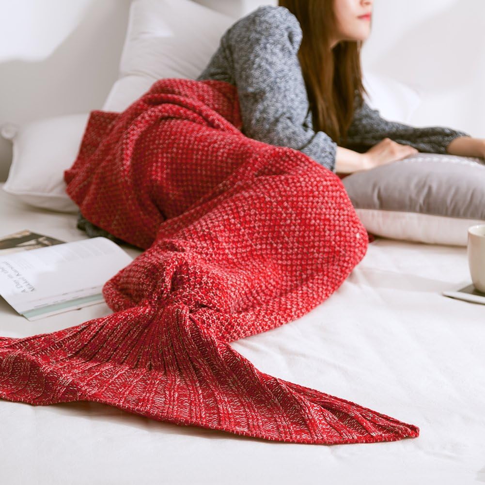 Lots Warm and Soft Mermaid Tail Blanket Knitting Sofa Mermaid Blanket for Kids Adult