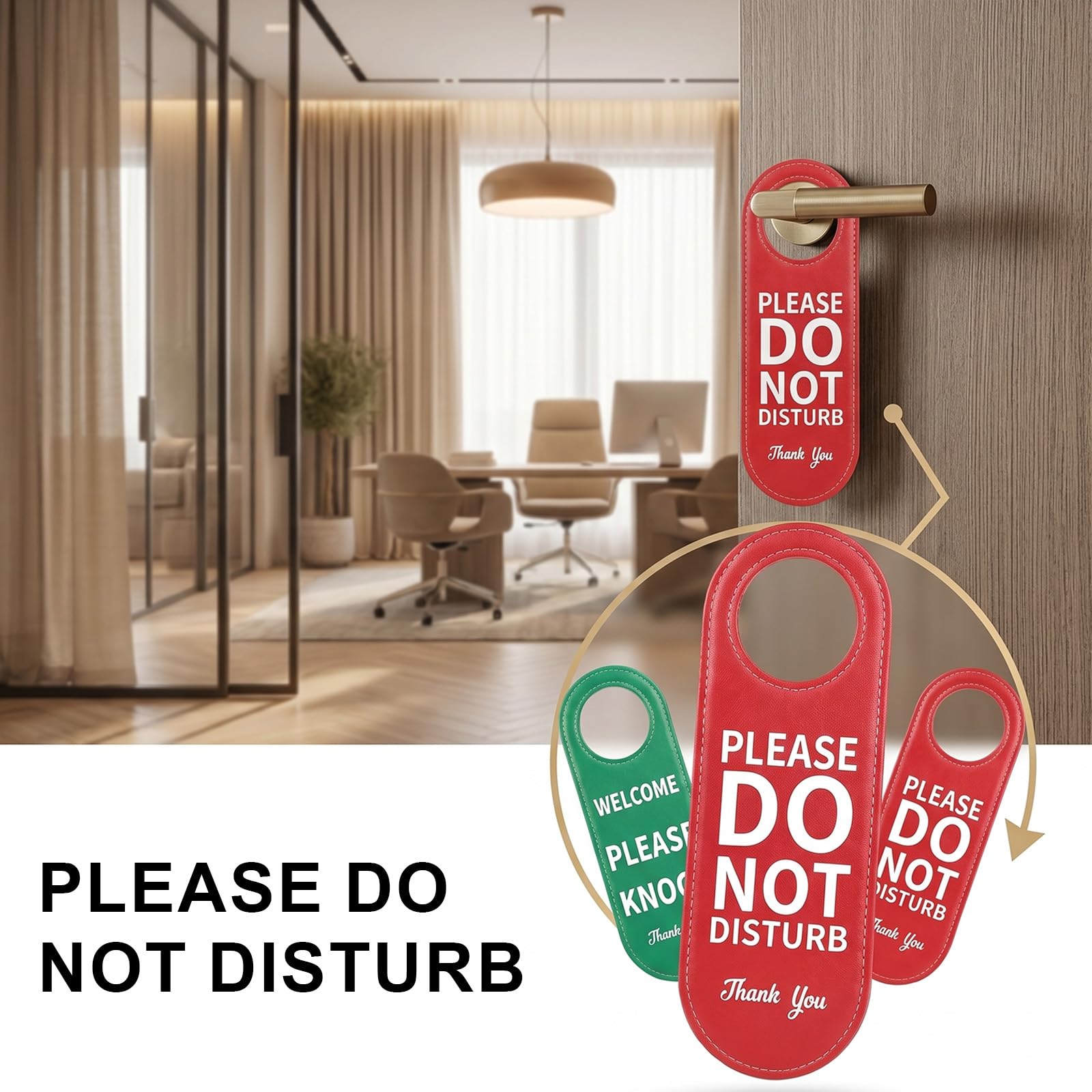 3 x "Do Not Disturb"-Schild, PU-Leder, doppelseitig, Türhänger für Büro, Schlafzimmer, Wohnheim und Konferenzraum