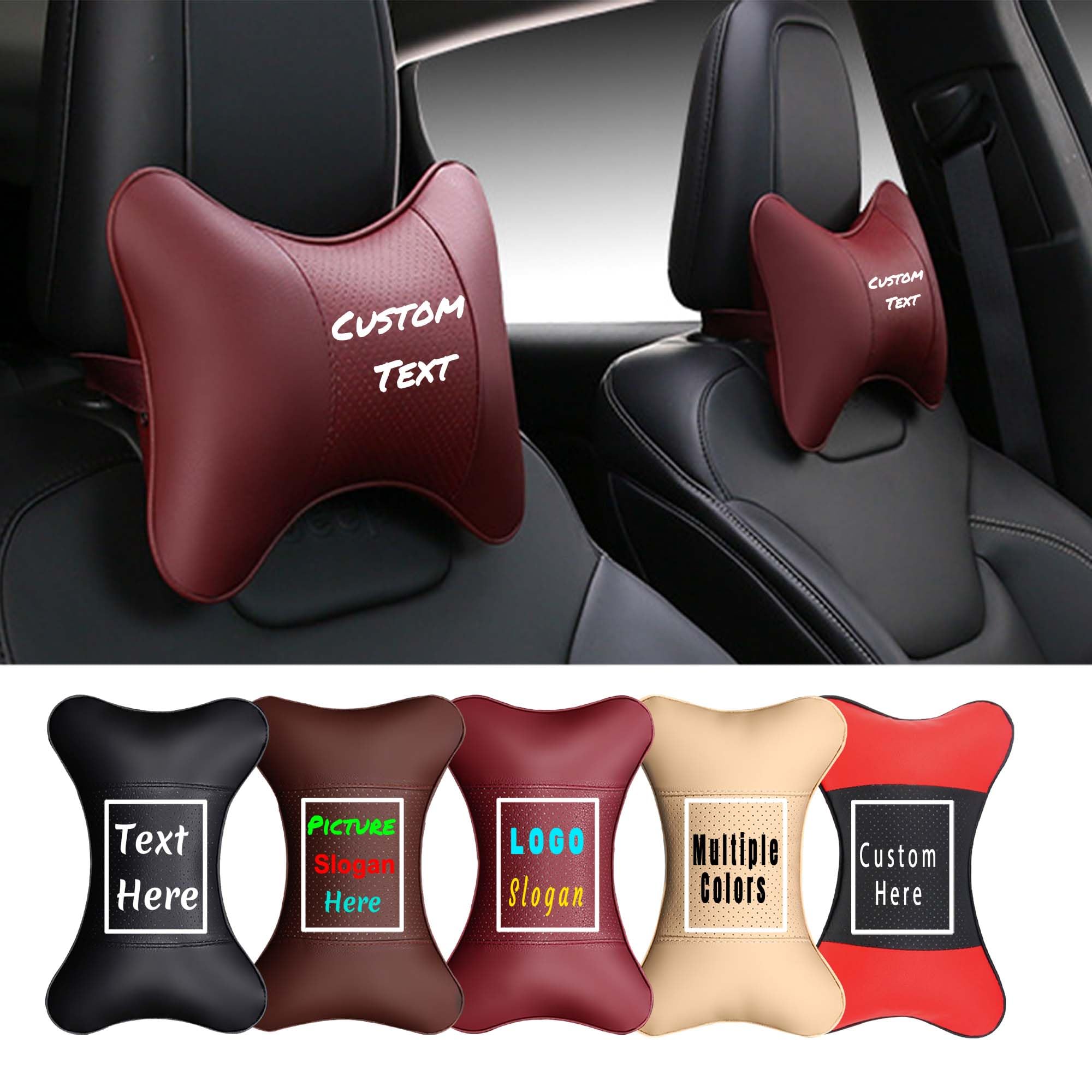 MVJAA Customizable Neck Pillow, Black Headrest Pillow, Leather Seat Neck Support Cushion, Comforble Soft Travel Pillows for Traveling, Car, Home (Brown)