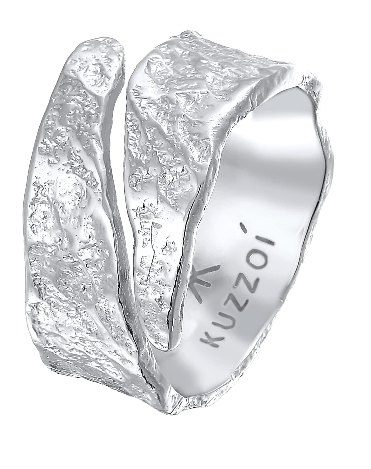 Kuzzoi Anillo para hombre con textura usada, 12 mm de ancho en plata de ley 925 martillado, anillo de motorista, talla 60-66, 0612382721