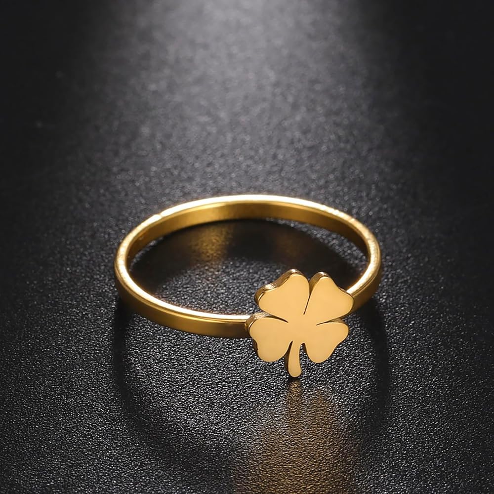 Bague Trèfle à Quatre Feuilles En Acier Inoxydable, Trèfle Découpé