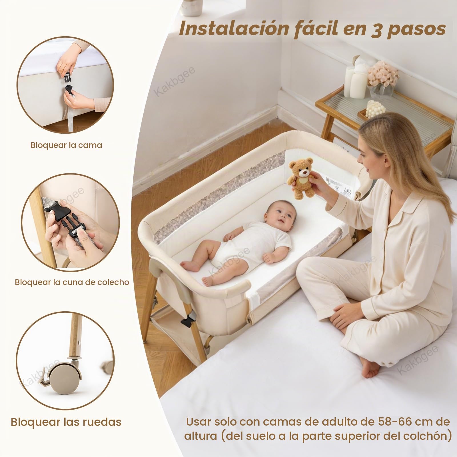 Cuna Colecho, Minicuna Plegable, Moisés con Colchón Lavable, Mosquitera, Bolsa – Cuna De Viaje para Recién Nacidos 0-6 Meses, hasta 9 Kg, Imitación Madera, Caqui